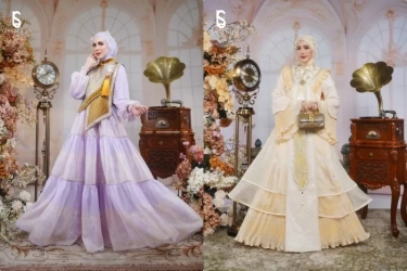 Inspirasi Busana Warna Soft Glamour dengan Taburan Swarovski untuk Hari Raya