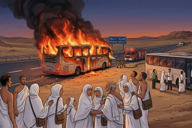 Detik-detik Bus Jemaah WNI Dilalap Api Saat Menuju Madinah, Berawal Dari Pecah Ban Belakang