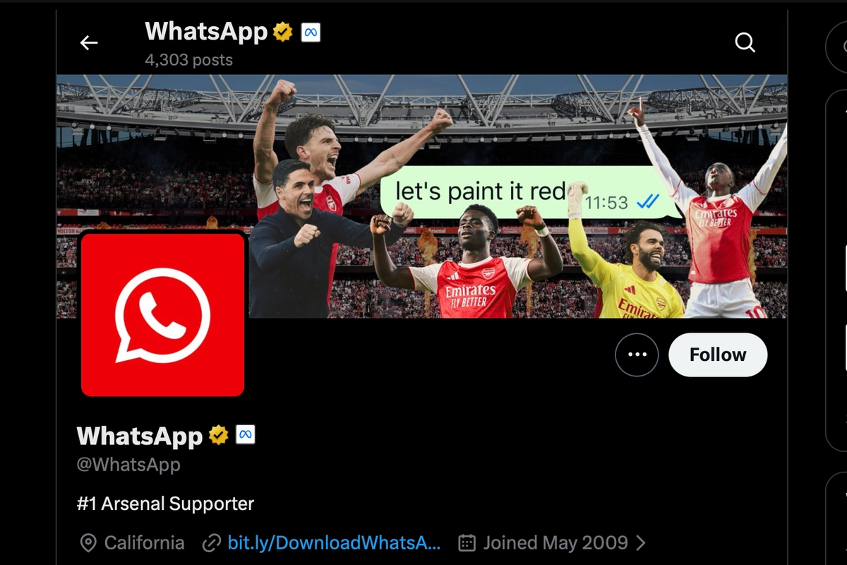 Arsenal Juara Liga Inggris, Akun Resmi WhatsApp Berubah Merah