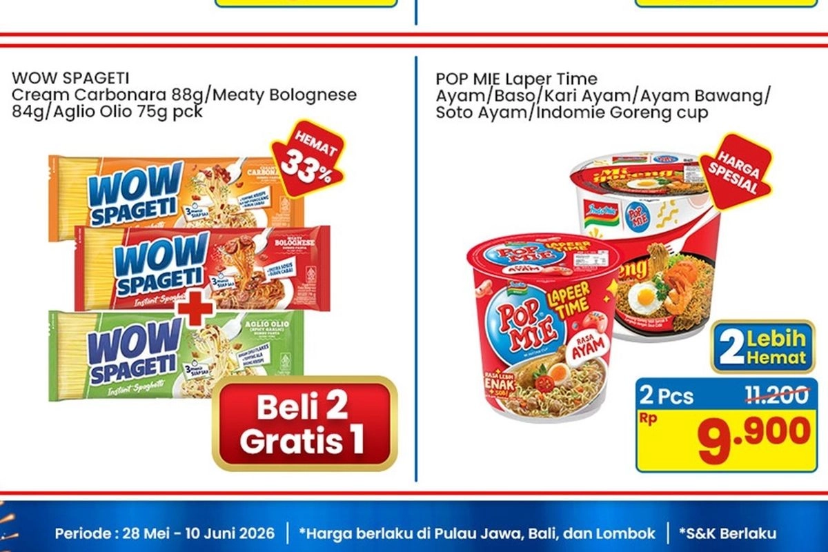 Promo Indomaret 28 Mei-10 Juni 2026, Pop Mie Beli 2 Lebih Hemat