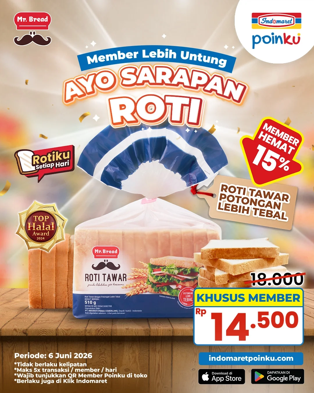 Promo Indomaret Hari Ini 6 Juni 2026, Diskon Roti Tawar Jadi Rp 14.500