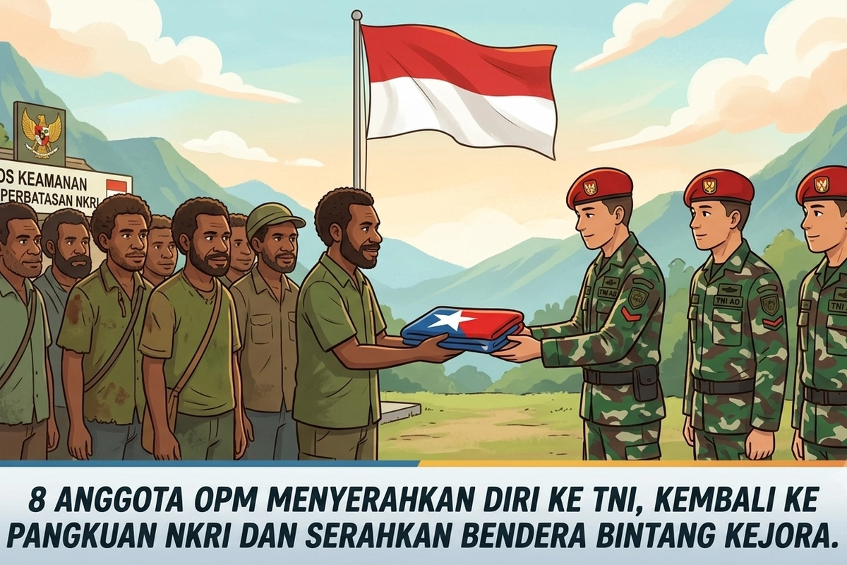 8 Anggota OPM Kembali ke NKRI, Serahkan Bendera Bintang Kejora kepada TNI