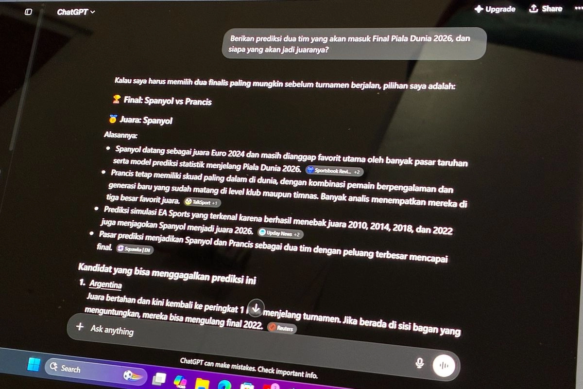 Ramalan 6 AI soal Piala Dunia 2026, Dua Negara Jadi Favorit